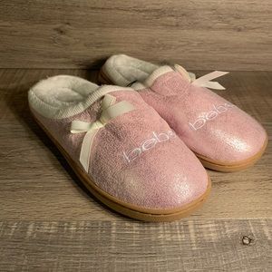 Bebe Girls Pink Shimmery Slippers with Bow